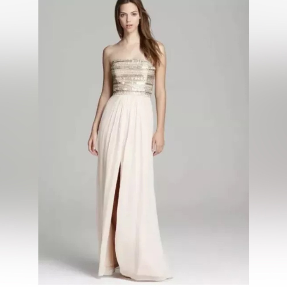 Aidan Mattox Womens Blush/Rose Floor Length Gown with Beaded Details Size 12